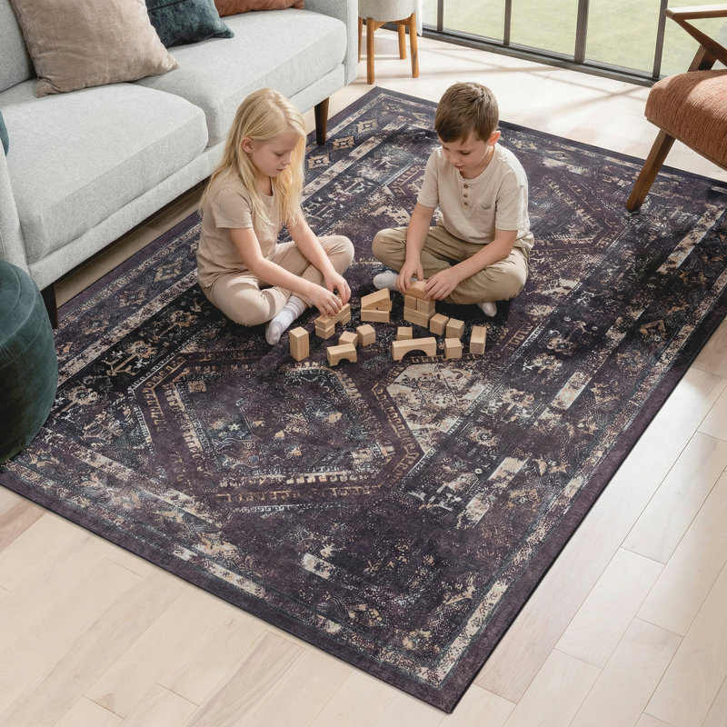 MAVAL Black Washable Area Rug Doormat Rug, Rectangle 4' x 6'