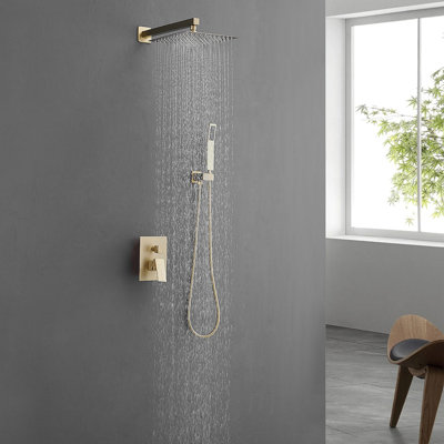 Brushed Gold Shower System 10 Inch Bathroom Luxury Rain Mixer Shower Combo Set Wall Mounted Rainfall Shower Head And Handheld System Shower Faucet Set