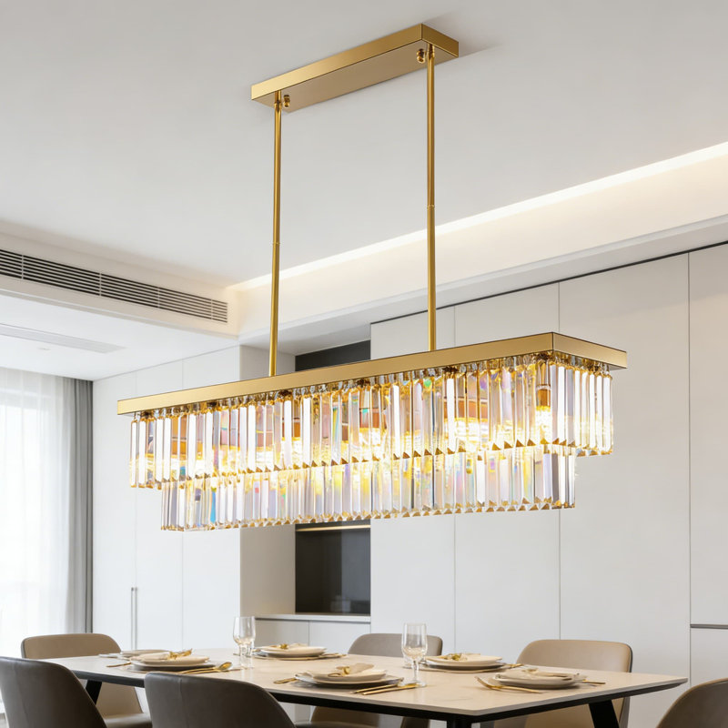Lustre moderne moderne avec cristaux K9 authentiques, plafonnier doré à intensité variable 12 lumières pour la salle à manger, le salon et l'îlot de cuisine