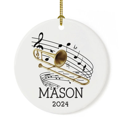 Custom Ceramic Trombone Ornament Metal Christmas Decoration, Gift For Musicians Or Teachers