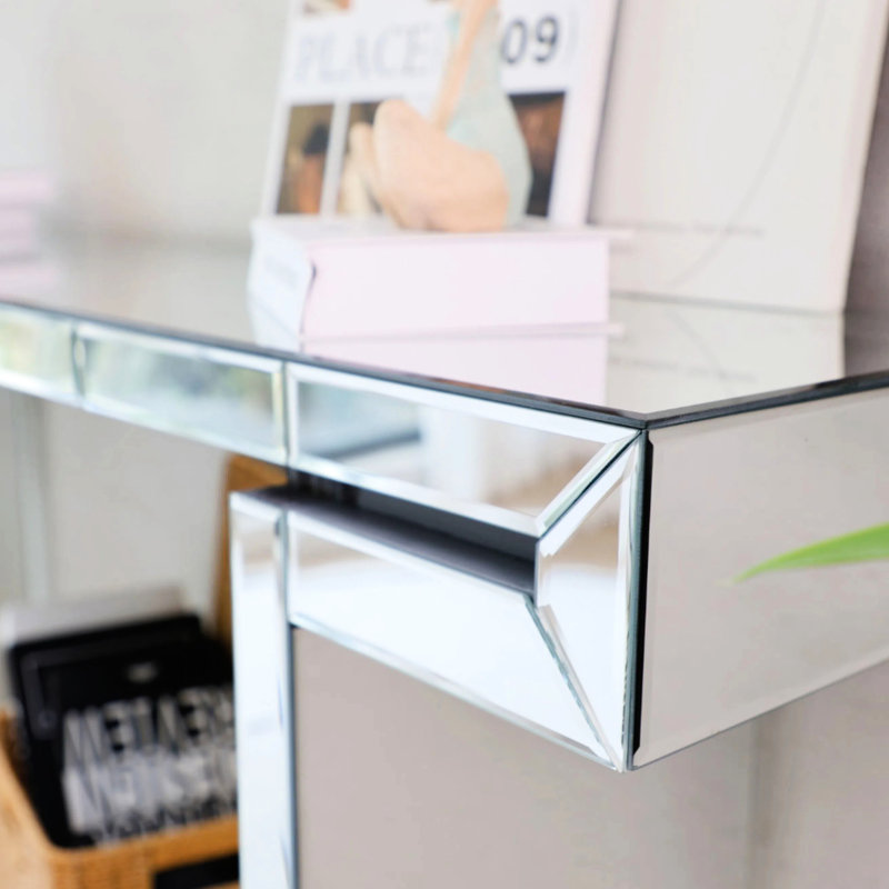 Console de luxe à miroir de 60 pouces, corps entier, verre cannelé, couleur argentée principale, égratignure, assemblage rapide, idéal pour les petits espaces de vie
