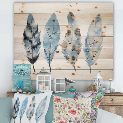 " Blue Boho Feathers I " Painting