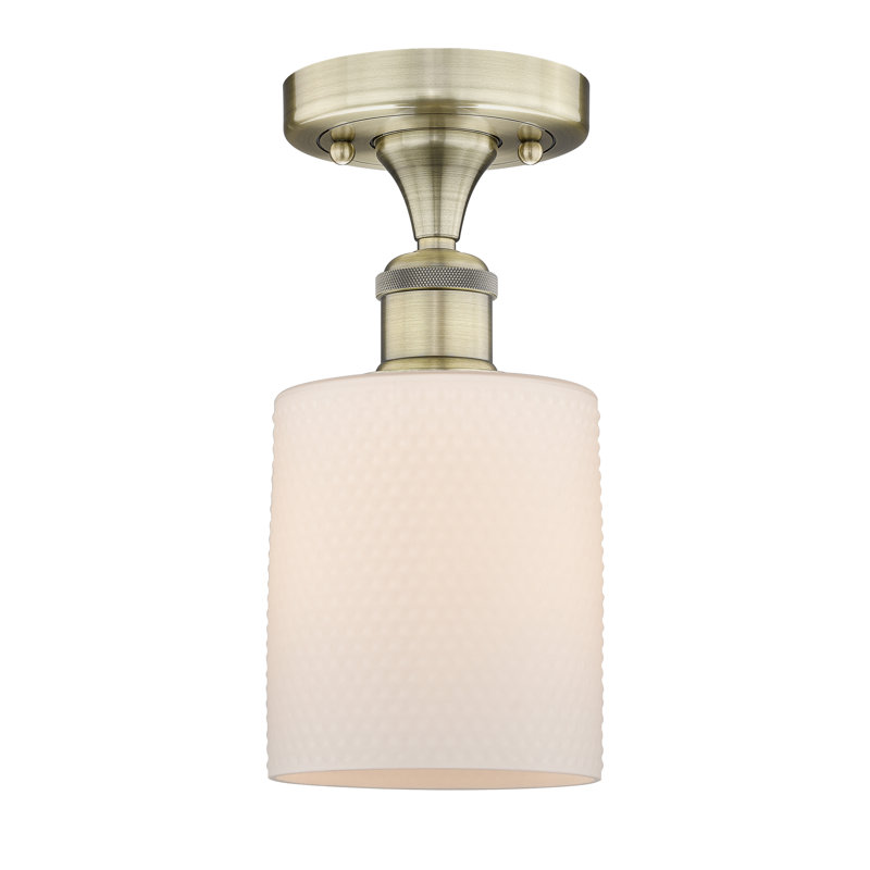 Vasilija Glass Semi Flush Mount, Antique Brass, Matte White