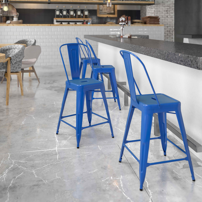 Tabouret de bar Iddings, Bleu lustré, 1, Tabouret de comptoir (siège d'une hauteur de 24 p