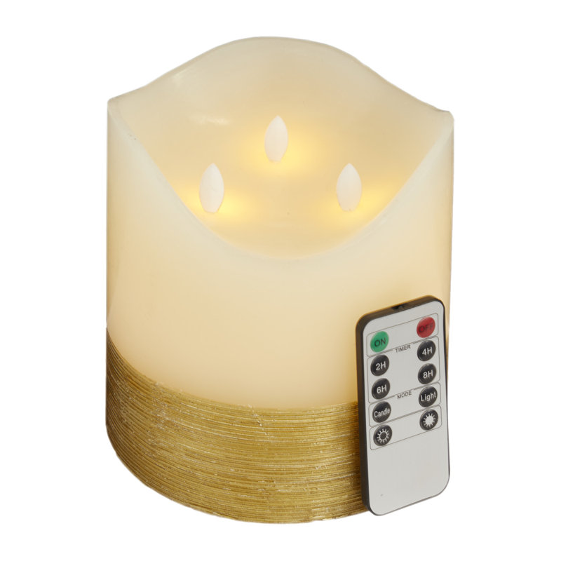 Bougie sans flamme traditionnelle sans parfum, H 6 po x l 6 po x P 6 po, Or