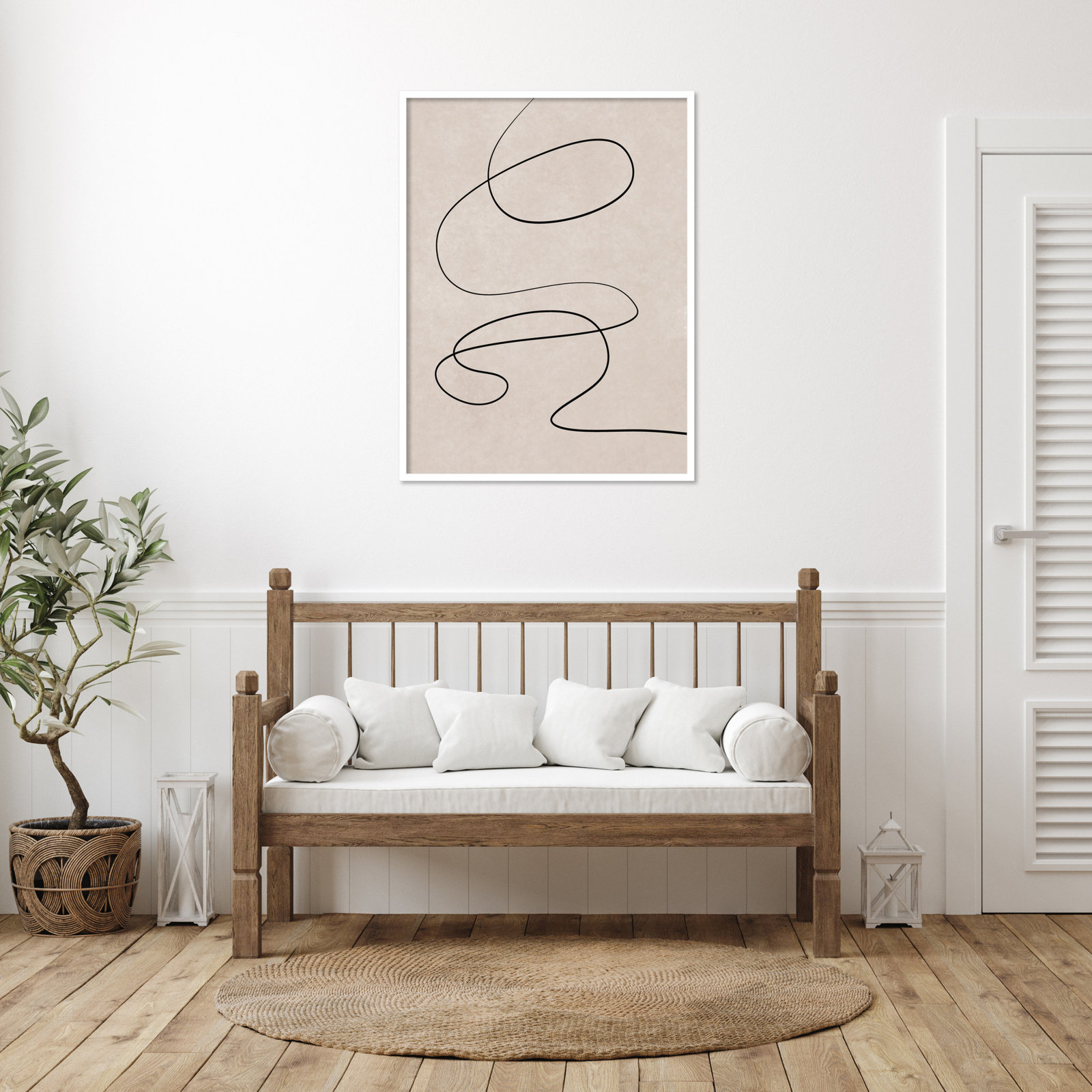 Black Line and Textured Beige Print, 41" H x 31" W, White