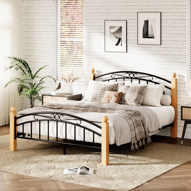 Structure de lit avec tête de lit, structure de lit plateforme simple avec lattes de bois, aucun sommier nécessaire