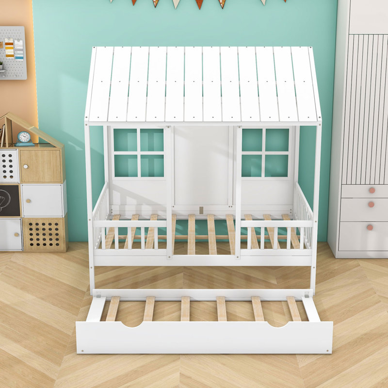 Bellandra Full Size Wood House bed with Twin Size Trundle, White