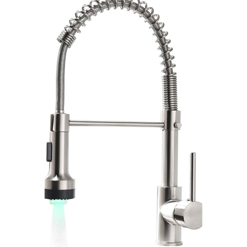 Commercial Kitchen Faucet With Pull-Down , Brushed Nickel, Single Handle, High Arch Spout For And Bath Sinks Faucets Led Sink Faucet, Pull Down 360 Rotation