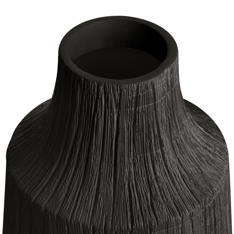 Tree Trunk Textured Etched Resin Table Vase, 12" H x 5.25" W x 5.25" D, Black