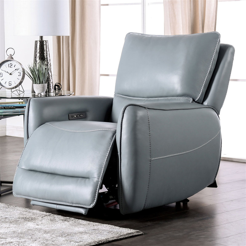Fauteuil inclinable électrique de style transitionnel avec repose-pieds extensible bleu pâle