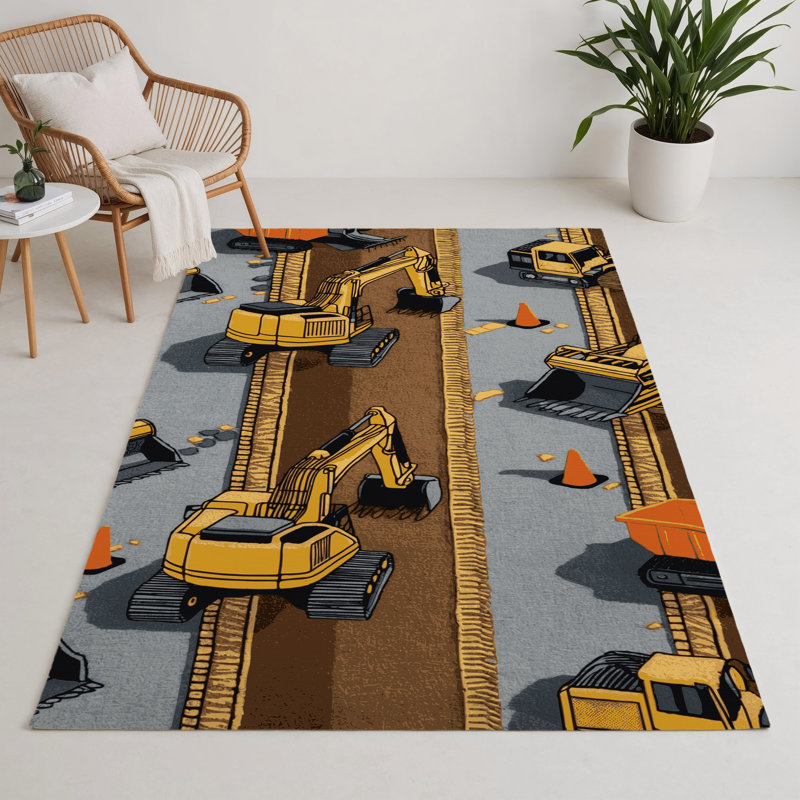 Transportation Brown Indoor and Outdoor Area Rug, Rectangle 3' x 5'