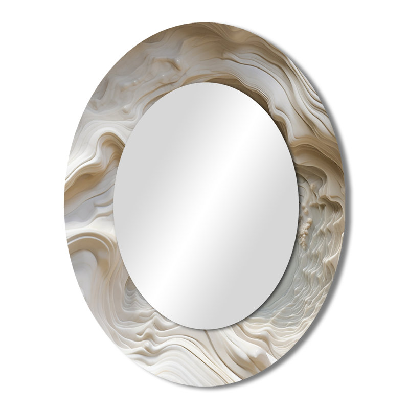 Cream Spiral Nebula II - Cream Modern Oval Wall Mirror, 43" x 33"