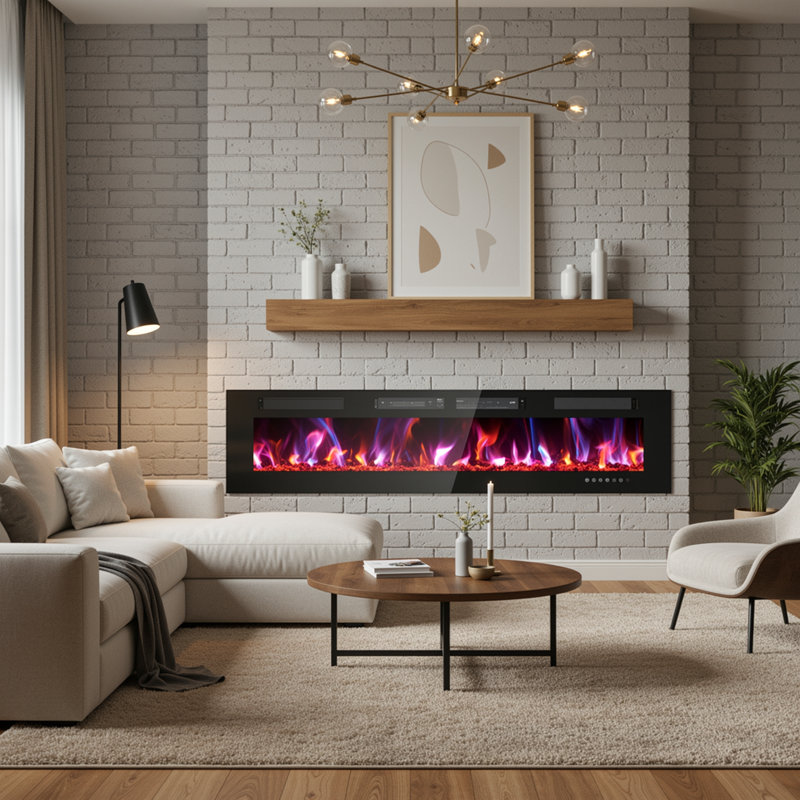 Foyer électrique encastré et mural 60 po l 60 po avec double évents, H 18 po x l 60 po x P 3,15 po