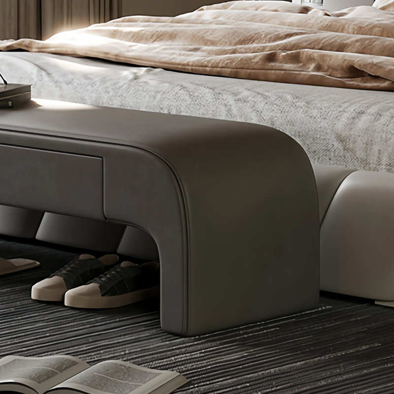 Simple Solid Wood End-of-Bed Bench, Gray