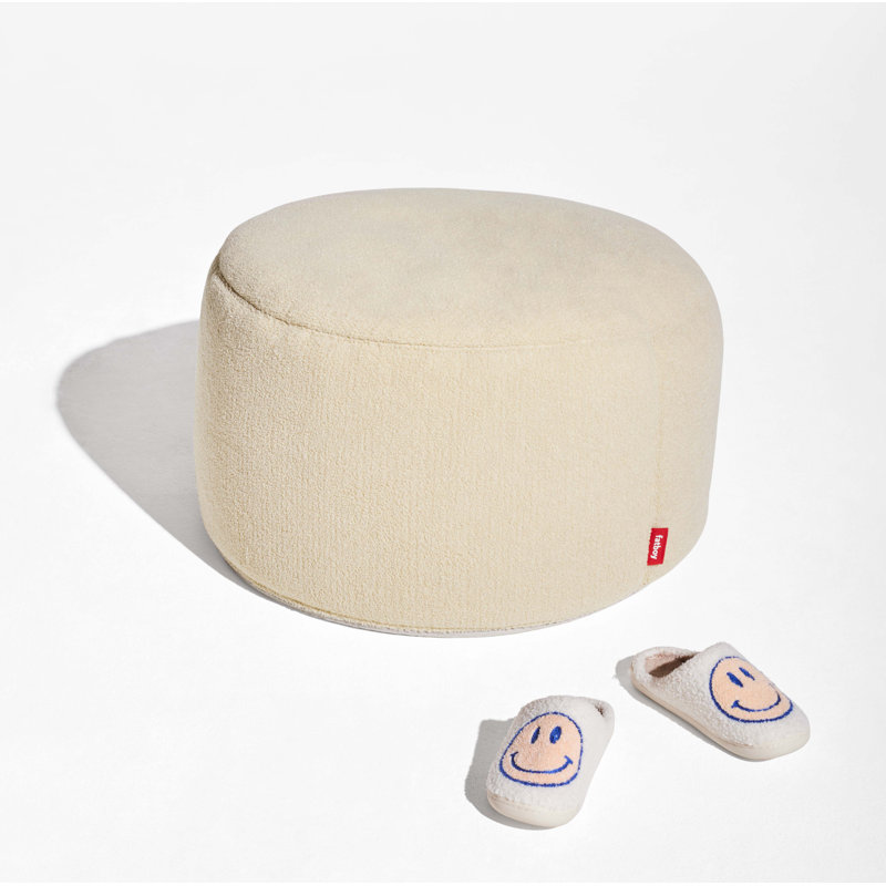 Point Large Sherpa Pouf, Ecru Sherpa