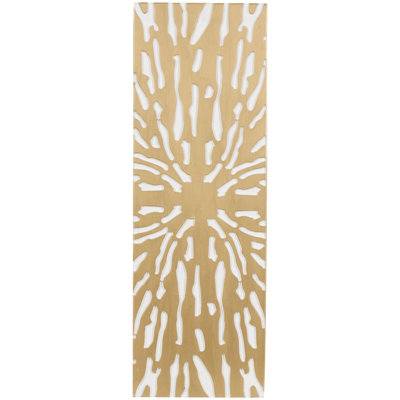Wooden Abstract Carved Starburst Gold Wall Decor with White Backing