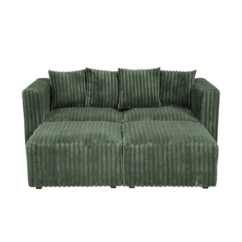 Damerel Modular Sectional, Dark Green Faux Fur