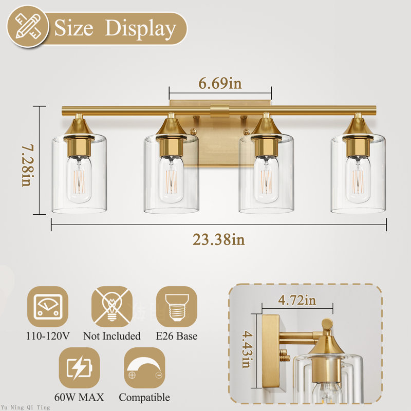 Applique murale de salle de bain 4 lumières Gold, Or 4 lumières