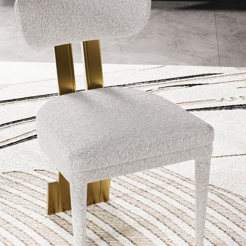 Chaise de salle à manger rembourrée White Boucle avec pieds dorés brossés, 4