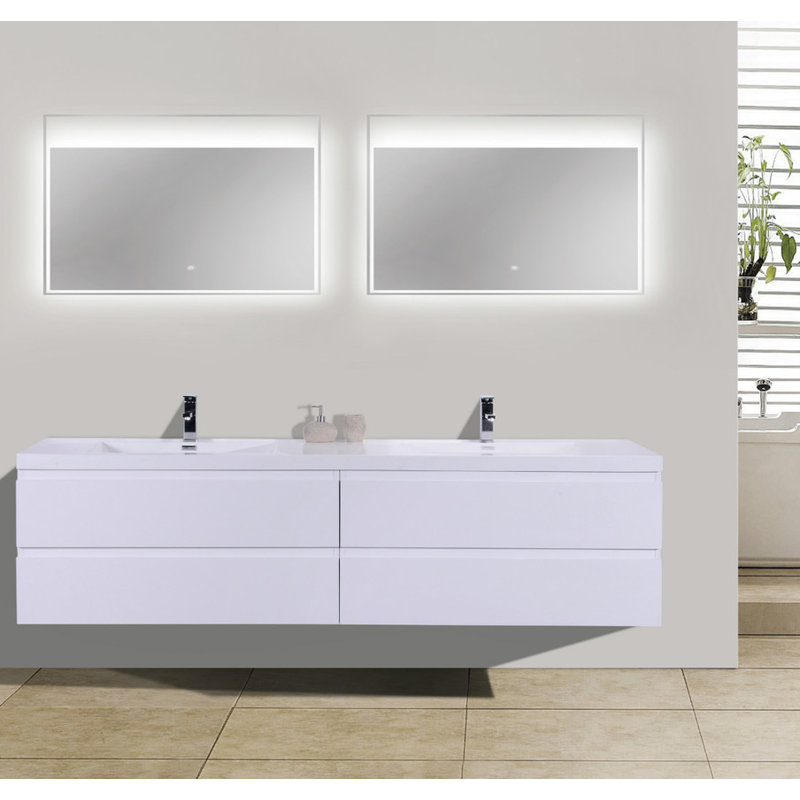 Drason Double Bathroom Vanity with Acrylic Top, High Gloss White