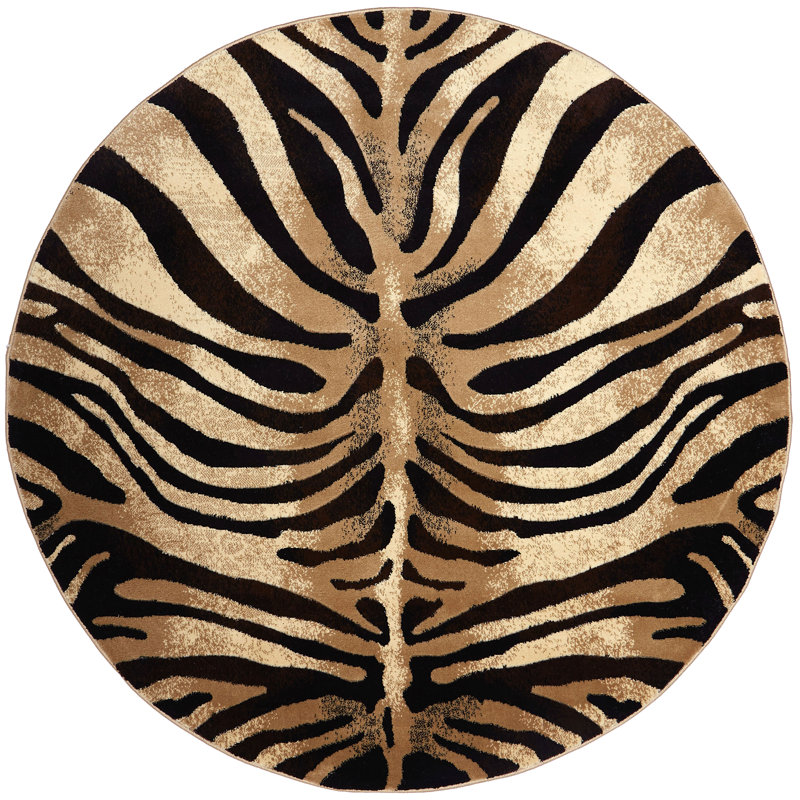 Poway Animal Print Dark Brown/Beige Area Rug, Round 5'2"