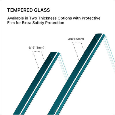 60 inches*76 inches Frameles Single Sliding Shower Door, 5/16 inches (8mm) Thick Tempered Glass Door,Round Stainless Steel Upper Rail,One horizontal handle, One L-shaped handle