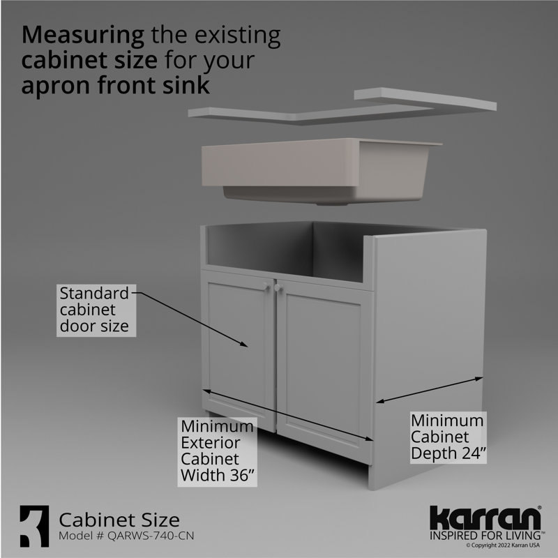 Karran Quartz 34'' X 21-1/4'' Single Bowl Retrofit Farmhouse Apron Front Workstation Kitchen Sink, Concrete