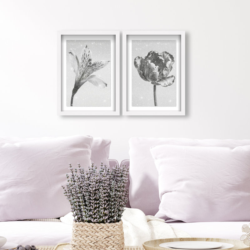Peeking Flowers Set Set by Oliver Gal, 16.5" H x 11.5" W, White Shadowbox