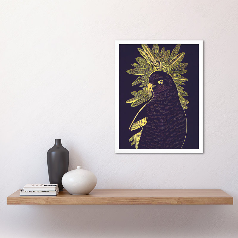 Detailed Stylish Parrot Tropical Plant - Print, 43cm H x 33cm W x 2cm D, White Framed Unframed