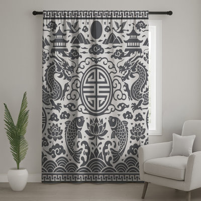 Asian Symbolic Dragons Window Curtains, Dragons Sheer & Blockout Curtains - 1 Panel