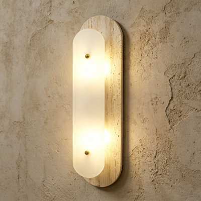 Modern 2-Light 19.68in Travertine and Alabaster LED Flush Mount Wall Sconce with Brass Accent