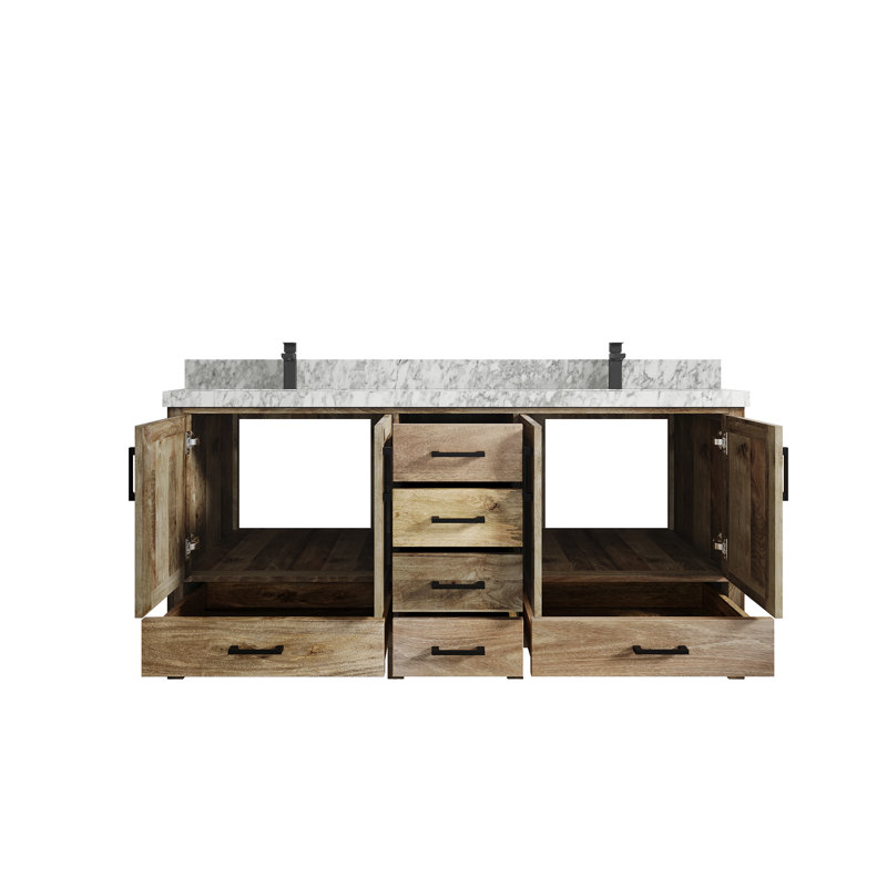 Ensemble de meuble-lavabo double 72 po Malibu, Marbre de Carrare, Naturel