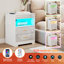 Bedside Table with 2 Drawers, Pushable Desktop Bedside Cabinet with LED Lights & UK Charging Station 2AC/2USB, Wooden Side Table for Bedroom Living Room Sofa Side, Nightstand Home Office UK Plug-1485496408