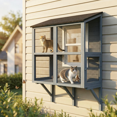 Catio Outdoor Cat Enclosure Window Box 39.4"L, Grey