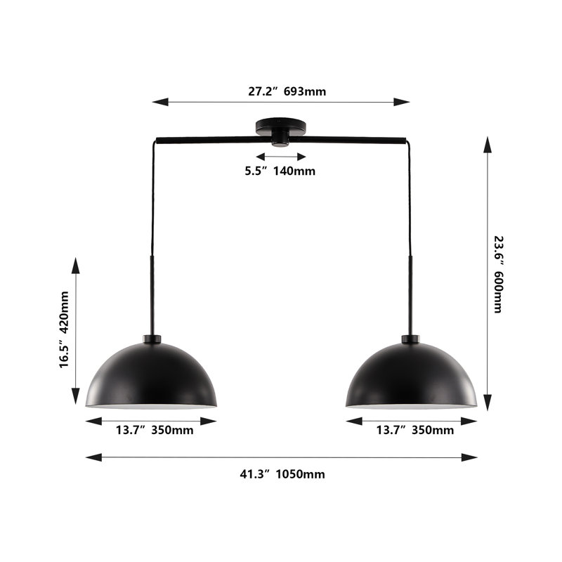 Luminaire suspendu industriel noir de 41 po - Plafonnier réglable avec finition mate pour la salle à manger, la cuisine, le salon, la chambre double, le déversement