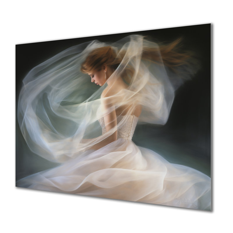 «Ephemeral Dancer In Silk Grace», danseur d'art mural, Métal métal, H 16 po x l 32 po x P 1 po