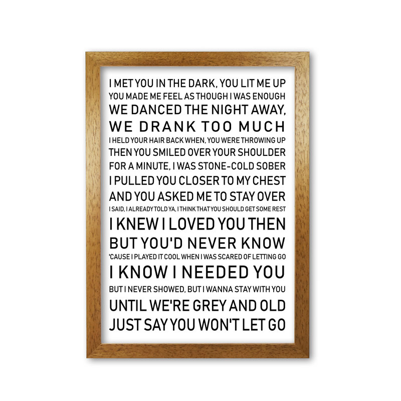 Say You Won't Let Go - Print, Honey Oak Frame, 42 cm H x 30 cm W x 5 cm D