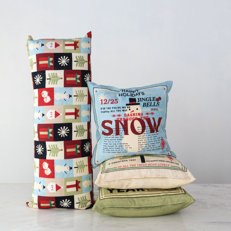 Cotton Printed Lumbar Pillow with Holiday Pattern