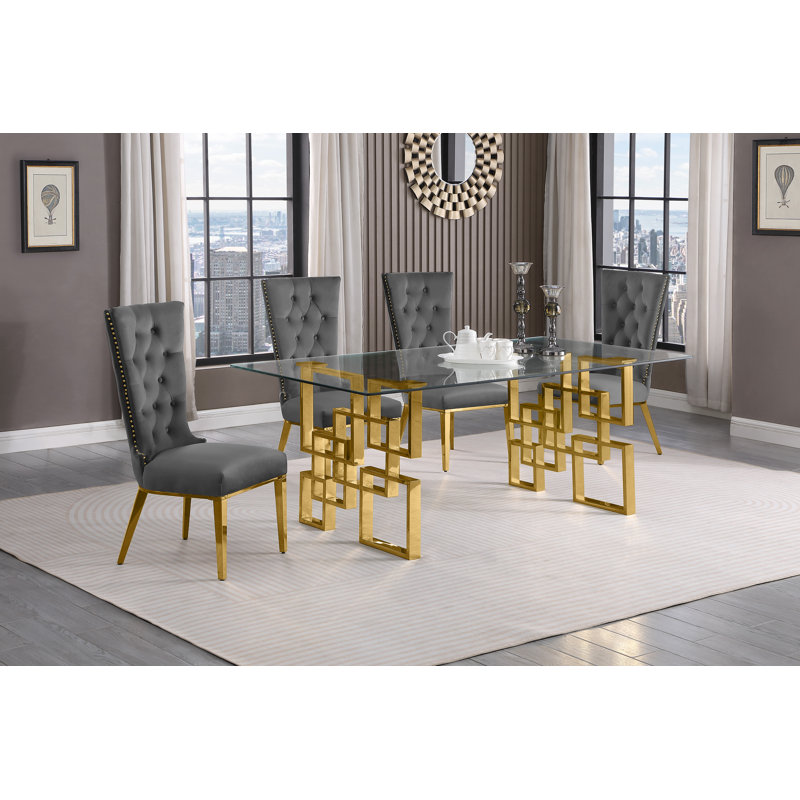 5 pièces Ensemble repas, Gris foncé/doré, 5
