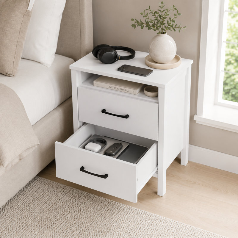  Allysyn 22.7" 2 Drawer Nightstand, White, Individual
