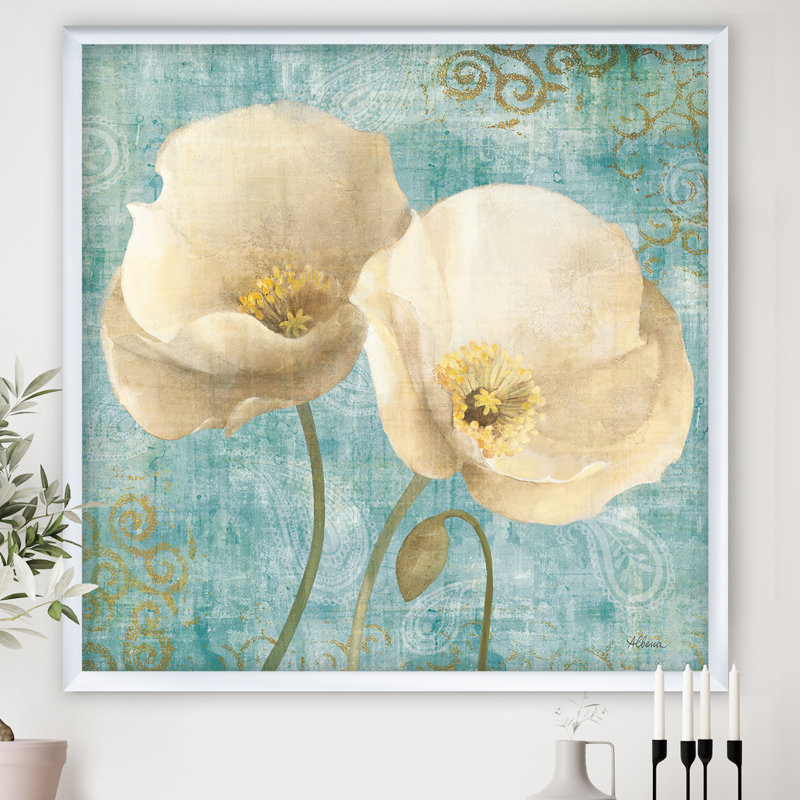 « bouquet de bouquet sur motif cachemire ii », reproduction d’image sur toile, Cadre blanc, H 16 po x l 16 po x P 1 po