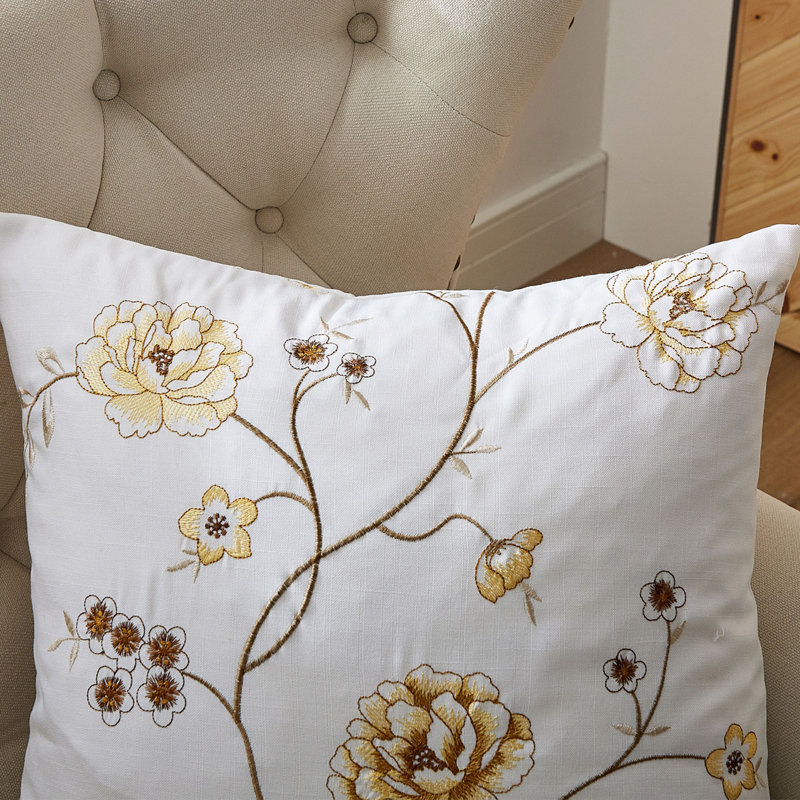 Floral Square Cushion Cover, Gold