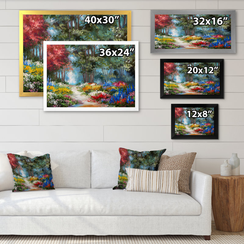 «Summer Path in Forest Landscape II», reproduction d'art sur toile, Toile avec cadre noir, H 30 po x l 40 po x P 1,5 po