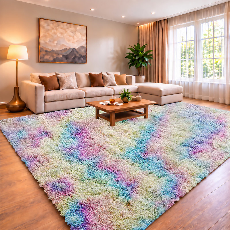 Soft Fluffy Living Room Large Area Rug, RAINBOW, 200X290