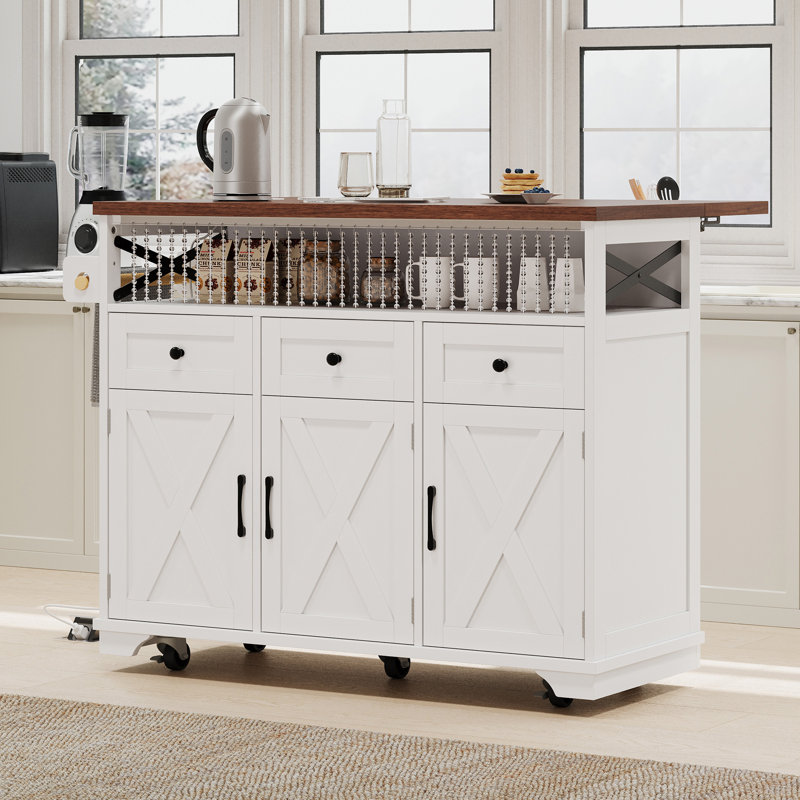 Îlot de cuisine 46,5 "avec drapé de perles, Blanc