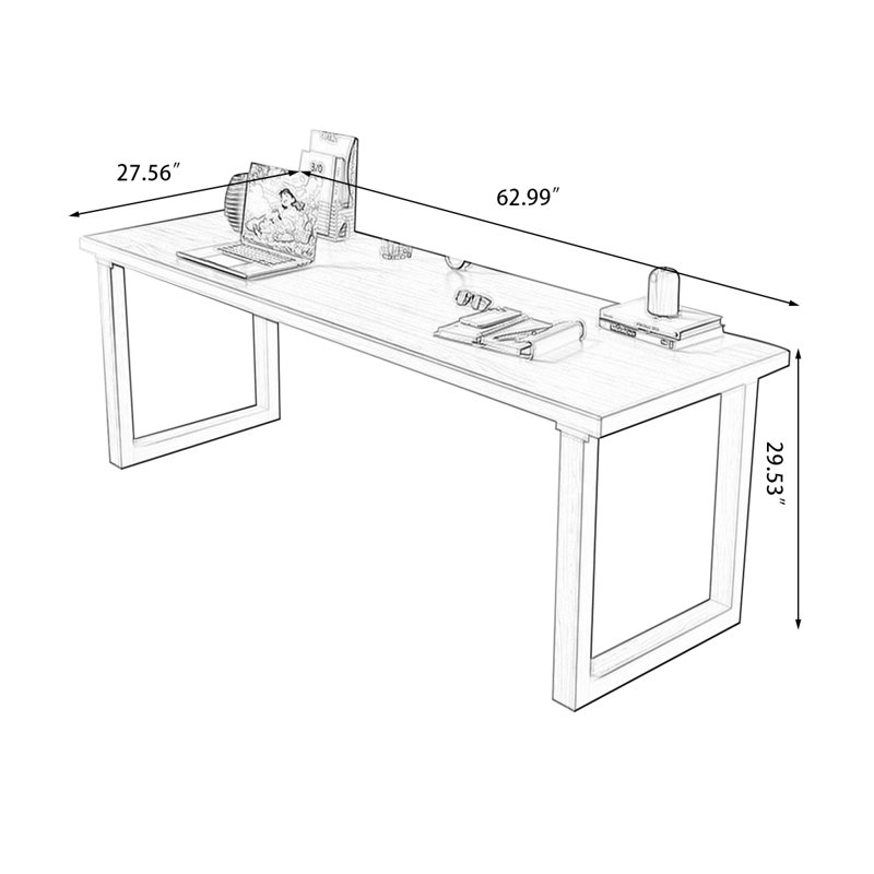 Bureau d'écriture rectangulaire en bois massif noir, Noir, H 29,53 po x l 62,99 po x P 27,56 po