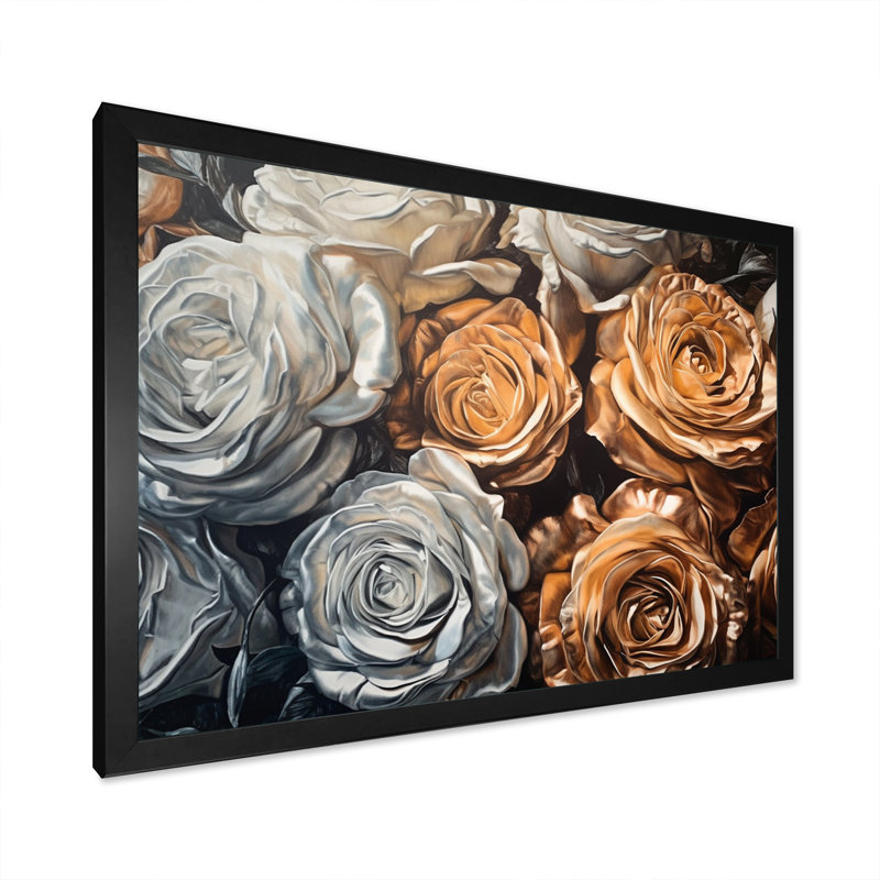 Roses dorées en fleurs - impression, Cadre photo noir, H 12 po x l 20 po x P 1 po