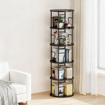 5-Tier Rotating Bookshelf Tower, 360° Spinning Bookcase With Sturdy Metal Frame, Floor Standing Corner Storage Organizer For Home Office Study And Small Spaces