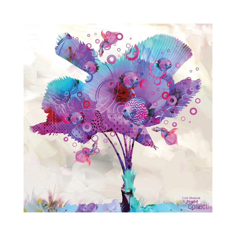 Palm Flower With Fish by David Loblaw - Wrapped Canvas Painting, 30.48 cm H x 30.48 cm W